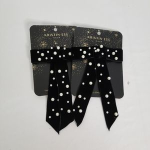 Kristen Ess Hair Embellished Holiday Christmas Velvet Bow Slide Lot of 2
